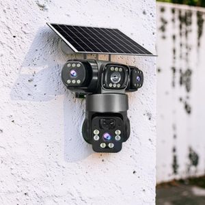 Multi-User Access 20MP 4K Ultra HD Resolution 4G PTZ Rotating Triple Lens Three Screens Outdoor Security Solar Camera