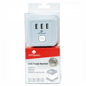 Office Point Extension Socket URB-8K  4 AC Outlets + 3 USB Ports  Multi-Device Power Strip