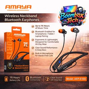 Amaya Wireless Bluetooth Neckband Earphones – 75H Battery, Deep Bass, Built-in Mic, Sports Headphones