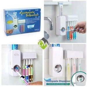 Universal Toothpaste Dispenser + Toothbrush Holder Set- White