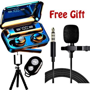TWS F9-5C Bluetooth Wireless Earbuds // Lapel Microphone // Tripod Stand Selfie Stick 