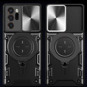 Samsung Note 20 Ultra Black Case cover with Ring Holder Kickstand & Camera Lens Slide Protector Cover, Military Grade Hard Armour Shockproof Rugged Phone Case