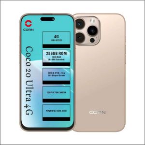 Corn NEW COCO 20 ULTRA 4G, 6.9" HD+, STORAGE ROM 256GB RAM 12GB STRONG BATTERY 5100 mAh DOUBLE SIM CARD SMART PHONE ON OFFER ,13MP SEILFE 32MP TYPE-C Gold