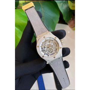 Luxury HUBLOT Automatic Gents Watch – Tourbillon Machine with Suede Strap Finish strip black +FREE GIFT BOX