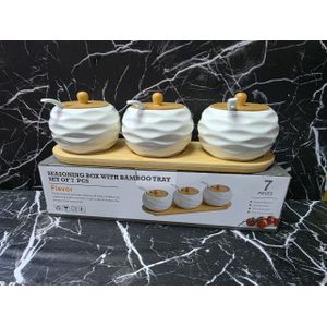 4-Piece Heavy-Quality Ceramic Canister Set with Bamboo Lids 