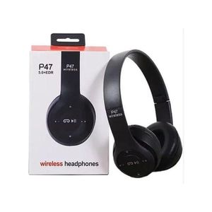 P47  Black Wireless Bluetooth Headphones with Mic – Stereo Sound & Noise Cancelling