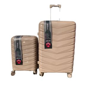 UNICROSS 2-Piece Luggage Set - 100% PP Unbreakable Hard Shell Suitcases, Brown. Large 27" Checked-In (23kg) & 19" Cabin Size (8kg) Combo. Double Anti-Theft Zip, 360° Silent Rubber Spinner Wheels