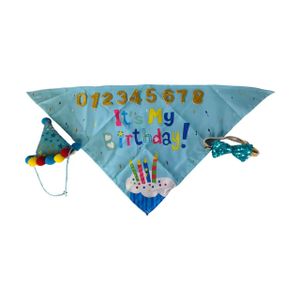 Pet Birthday Party Set, Dog Birthday Hat Bib Banner Pull Flag Number Decor 4-Piece Party Prop Kit