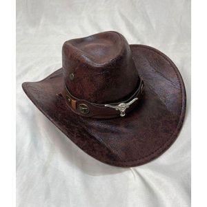 Outlaw Spirit Western Cowboy Hat Distressed Leather with Longhorn Emblem