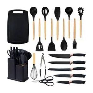 19PCS Nonstick Silicone Cooking Spoon Set with Knife Set and Chopping Board
