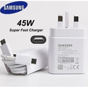 Samsung 45W Super Fast C To C Charger For Galaxy S20,S20 Plus, S20 Ultra, S21, S21 Plus, S21 Ultra, S22, S22 Plus, S22 Ultra, S23, S23 Plus, S23 Ultra, S24, S24 Plus, S24 Ultra, Note 10 Plus, Tab S8