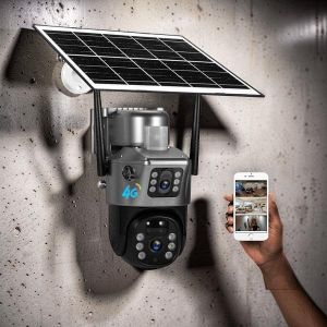 Night Vision Smart Detection 12MP 4G Simcard PTZ Rotating Dual Lens Outdoor Smart Security Monitoring Solar Camera
