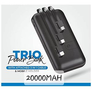 Portable 20000MAH Power Bank WITH 4 CABLES With USB C & MICRO INPUT OUTPUT - BLACK