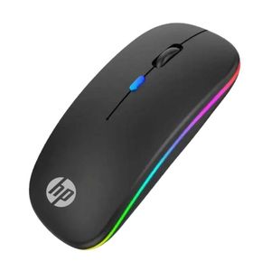 HP W10 Wireless Rechargeable Mouse with RGB Lights-Dual Mode (Bluetooth 5.1 + 2.4GHz), Rechargeable Type-C, RGB Lighting Effects, Silent Click, Adjustable DPI (800/1200/1600), Up to 60 Days Battery, Ergonomic Slim Design