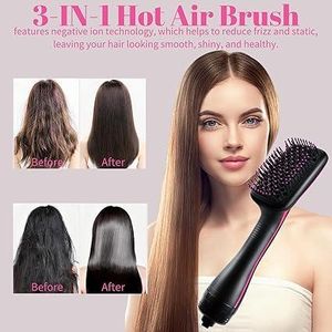 Electric hair straightener - Hair Dryer Brush One Step Hair Blower Brush Electric Hot Air Brush Travel Blow Dryer Comb Professional Hairdryer Hairbrush