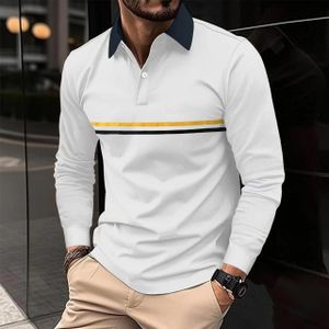 CALLIARA Men's Long-Sleeve Polo Shirt Slim Fit Casual Contrast Collar Striped Design Breathable Comfort All-Season African Fashion Men's Top