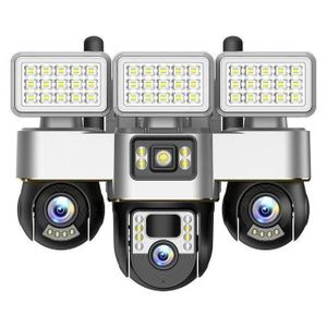 Solar Light Battery Powered 3 Cameras Super PTZ Wide Angle V380 Pro Tripple Lenses Outdoor Solar Camera 4G Sim Card Night Vision With Motion