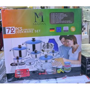 Marwa 72 Piece Heavy Duty Stainless Steel Sufuria set and utensils With Non-stick Coating – Durable, Rust-resistant, Easy To Clean, And Perfect For Everyday Cooking. Suitable For Gas,induction And Electric Stoves. Cooks Evenly And Fast.