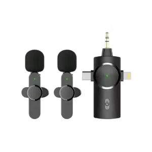 3-in-1 Wireless Lavalier Microphone Kit – 2.4GHz, Noise Reduction, Plug & Play, iOS/Android/Camera Compatible.