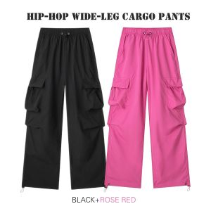 2Pcs Women's Y2K Cargo Pants, High-Waisted Hip Hop Style Long Pants, Women's Large Pocket Casual Low-Waisted Drawstring Loose Sweatpants