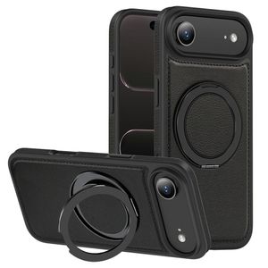 Black Case with Magnetic Ring Kickstand Compatible with MagSafe PU Leather Back Cover Case for iPhone Air (iPhone 17 Air/iPhone 17 Slim)