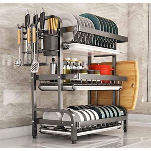 3 Tier Wall Mounted Kitchen Dish Drying Rack with Utensil Holder