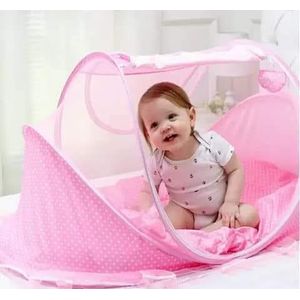 Portable Baby Mosquito Net Bed, Zip Closer Baby Cot with Mattress, Pillow & Hanging Ringer