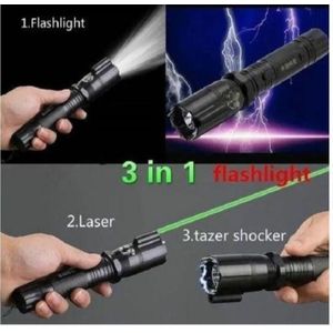3-in-1 Shock Flashlight with Laser Pointer – Self-Defense Torch 288 Type, Portable Torch with Laser, Safety and Security Tool