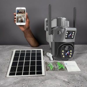 Built In Rechargeable Battery Ultra-Low Power Quick Wake Up Auto Human Tracking V380 Pro App 12MP 4G PTZ Rotating Dual Lens Full-Color 24/7 Colored Night Vision Outdoor Security Solar Camera