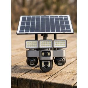 Motion Detection Support Accurate Alerts Two In One 12MP V380 Pro 4G Sim card PTZ Rotating Multiple Lens screens Solar Camera with High Brightness Outdoor Security Solar Flood Light