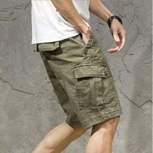 Men Elastic Waist Cargo Shorts Pockets Outdoor Combat Work Casual Short  Pants /