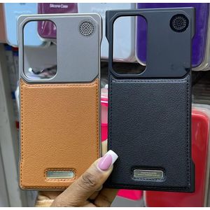 Luxury Frameless Leather Magnetic Case with MagSafe, Metallic Frame, and Patina Leather Design for Samsung S22 Ultra - Brown