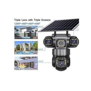 Solar Light 4G (Simcard) V380 Triple Lens Three Screens Camera Solar Powered - (PIR Human Detection,Colored Night Vision, All Weatherproof, Security Video IP Camara 4mp Battery CCTV Monitor)