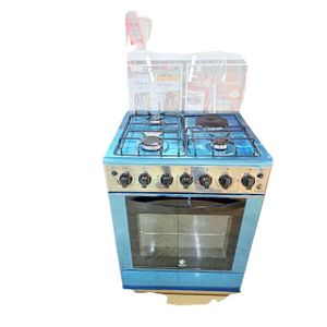 Euroken 60cm by 60cm Extra Large Cooking Surface 3 Gas +1 Electric Hotplate Standing Cooker with Shinny Finnish Electric Oven and Glass Lid Cover 