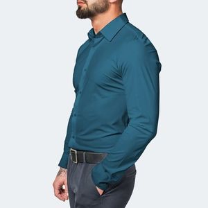 Plus Size 4XL-M High Elasticity Seamless Shirts Men Long Sleeve Top Quality  Slim Casual Luxury Shirt Social Formal Dress Shirts