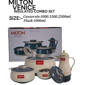 Redberry  4pcs Milton Venice Premier Range Plastic Designer Insulated Hotpots Serving Dish Casserole Set Hot Pot Serveware Set Serve or Keep Food Hot or Cold Comes as 3pcs Hotpot and One Thermal Flask Vacuum Size 1000/1500/2500ml and 1000ml Flask