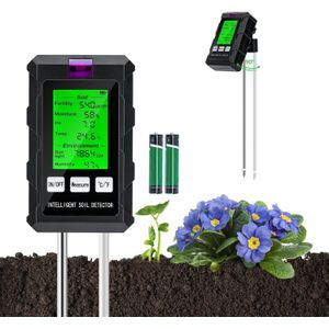 Dual-Probe 6 in 1 Soil pH Meter Moisture Meter for Plants with Soil Moisture, pH, Temperature, Fertility, Light Intensity, Ambient Humidity Soil Tester for Gardening, Plants, Farming