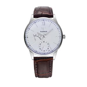 YAZOLE Men Business Quartz Watch(White Tray Brown Belt) 