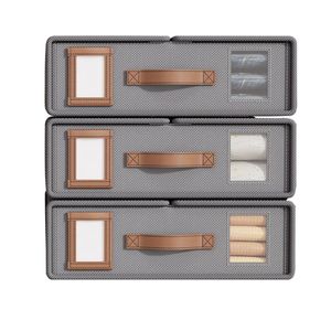 Stackable Fabric Closet Storage Organizer Box Black and Gray Foldable Storage Bin with Reinforced Handle Label Holder Transparent Window for Clothes Wardrobe Shelf Organization