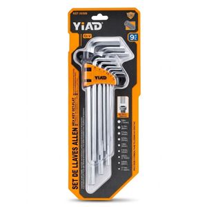 YIAD 9 Pieces Hex Key Allen Key Set Chrome Vanadium 1.5mm to 10mm
