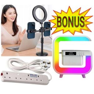 Best Ringlight // Ring Light with Tripod & Phone Clip 360° Rotatable for TikTok, Selfie & Live Video + GIFT Bluetooth Wireless Speaker & 4 Way Power Extension Cable  Socket
