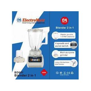 ElectroMate 2 in 1 Blender with 1.5L Jug Electric Blender and Multi Purpose Grinder 4 Speed Pulse Control Food Processor Smoothie Maker for Kitchen Grinding and Blending