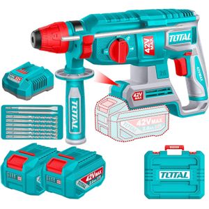 TOTAL Powerful 20V Brushless Cordless Rotary Hammer (2.5J) - SDS Plus Concrete Drill with 26mm Capacity, 5000BPM Impact Rate, 2x 2.0Ah Batteries & 8-Piece Accessory Set -