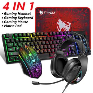 T-WOLF 4-in-1 RGB Gaming Combo Set – Gaming Keyboard, Gaming Mouse, Gaming Headset & Large Mouse Pad Bundle for PC & Laptop Gamers