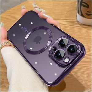 Apple Share this product Magnetic Clear Case for iPhone 14 Pro Max Case Compatible with MagSafe Camera Protector Gold Electroplate Edge Shockproof Soft Case for iPhone 14 Pro Max Case (6.7 Inch) (Dark-Purple)