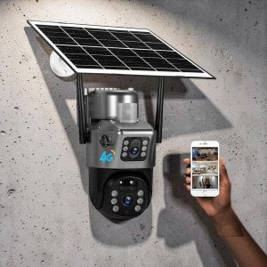 Human Movement Detection Stand Alone Ultra-High Quality Durable Quality Reliable Performance V380 Pro App 12MP 4G PTZ Rotating Dual Lens Full-Color 24/7 Colored Night Vision Outdoor Security Solar Camera