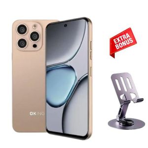 Oking OK i15 Pro Max, 6.67" inch HD+ In Cell Screen, 64GB ROM + 5GB (2+3GB ) Extended Ram, 13MP+8MP ultra Camera, Side Mounted Fingerprint Sensor, 5000mAh (Phone Stand ) - Gold