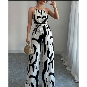 Neema Women's Printed Fabric Ruffle Jumpsuit, Off-shoulder Neckline, Elegant for Vacation and Daily Wear