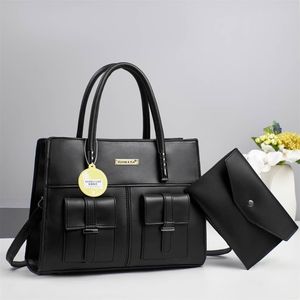 Elegant Handbag Set with Classic Lock Accent & Matching Mini Purse