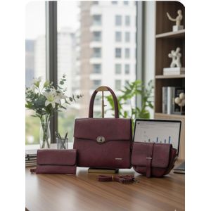 Faux-leather designer 3 1n 1 handbag set